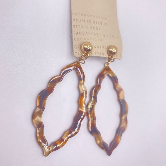 Anthropologie Brown Tortoise Scalloped Resin Earrings